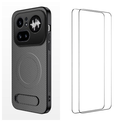 WANLONFENG Kickstand Carbon Fiber Texture Magnetic Phone Case with 2pcs Screen Films, For Nothing Phone 4a Pro, For Nothing Phone 4a