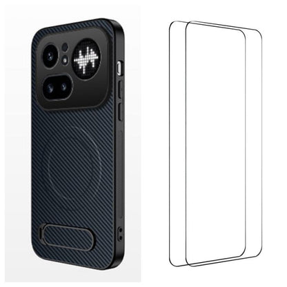 WANLONFENG Kickstand Carbon Fiber Texture Magnetic Phone Case with 2pcs Screen Films, For Nothing Phone 4a Pro, For Nothing Phone 4a