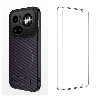 WANLONFENG Kickstand Carbon Fiber Texture Magnetic Phone Case with 2pcs Screen Films, For Nothing Phone 4a Pro, For Nothing Phone 4a