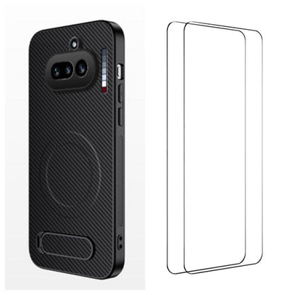 WANLONFENG Kickstand Carbon Fiber Texture Magnetic Phone Case with 2pcs Screen Films, For Nothing Phone 4a Pro, For Nothing Phone 4a