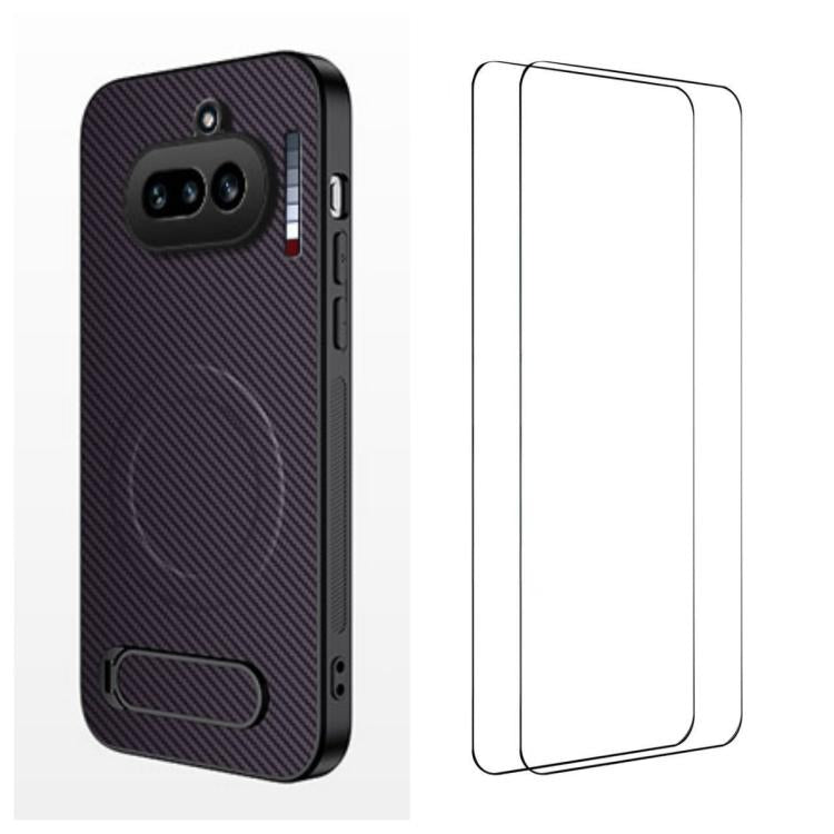 WANLONFENG Kickstand Carbon Fiber Texture Magnetic Phone Case with 2pcs Screen Films, For Nothing Phone 4a Pro, For Nothing Phone 4a