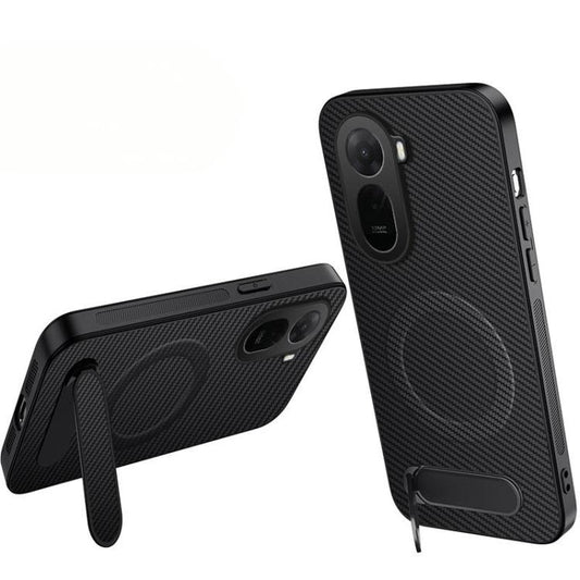 WANLONFENG Kickstand Carbon Fiber Texture Magnetic Phone Case, For Redmi A7 Pro 171mm / Poco C85x 5G, For Redmi 15a 5G, For Redmi Turbo 5 Max / Poco X8 Pro Max 5G, For Redmi Turbo 5 5G / Poco X8 Pro 5G, For Redmi Note 15 Pro+ 5G Global 163.3mm         ...