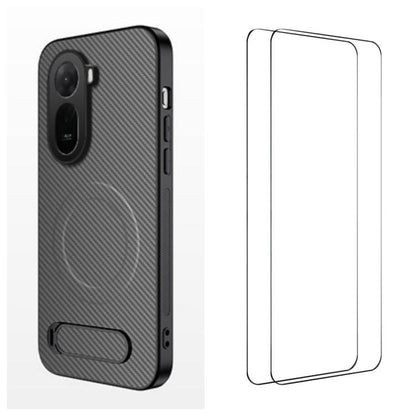 WANLONFENG Kickstand Carbon Fiber Texture Magnetic Phone Case with 2pcs Screen Films, For Redmi A7 Pro 171mm / Poco C85x 5G, For Redmi 15a 5G, For Redmi Turbo 5 Max / Poco X8 Pro Max 5G, For Redmi Turbo 5 5G / Poco X8 Pro 5G                            ...