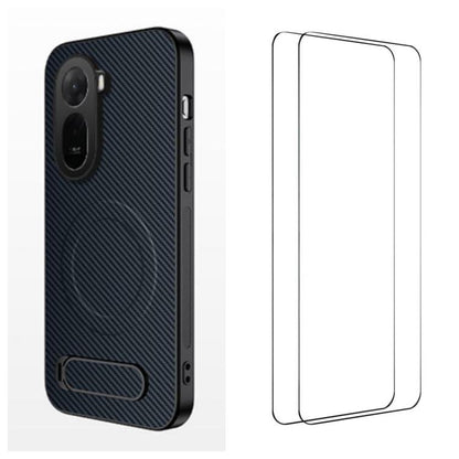 WANLONFENG Kickstand Carbon Fiber Texture Magnetic Phone Case with 2pcs Screen Films, For Redmi A7 Pro 171mm / Poco C85x 5G, For Redmi 15a 5G, For Redmi Turbo 5 Max / Poco X8 Pro Max 5G, For Redmi Turbo 5 5G / Poco X8 Pro 5G                            ...
