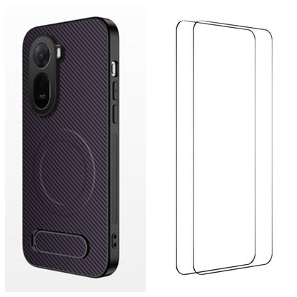 WANLONFENG Kickstand Carbon Fiber Texture Magnetic Phone Case with 2pcs Screen Films, For Redmi A7 Pro 171mm / Poco C85x 5G, For Redmi 15a 5G, For Redmi Turbo 5 Max / Poco X8 Pro Max 5G, For Redmi Turbo 5 5G / Poco X8 Pro 5G                            ...