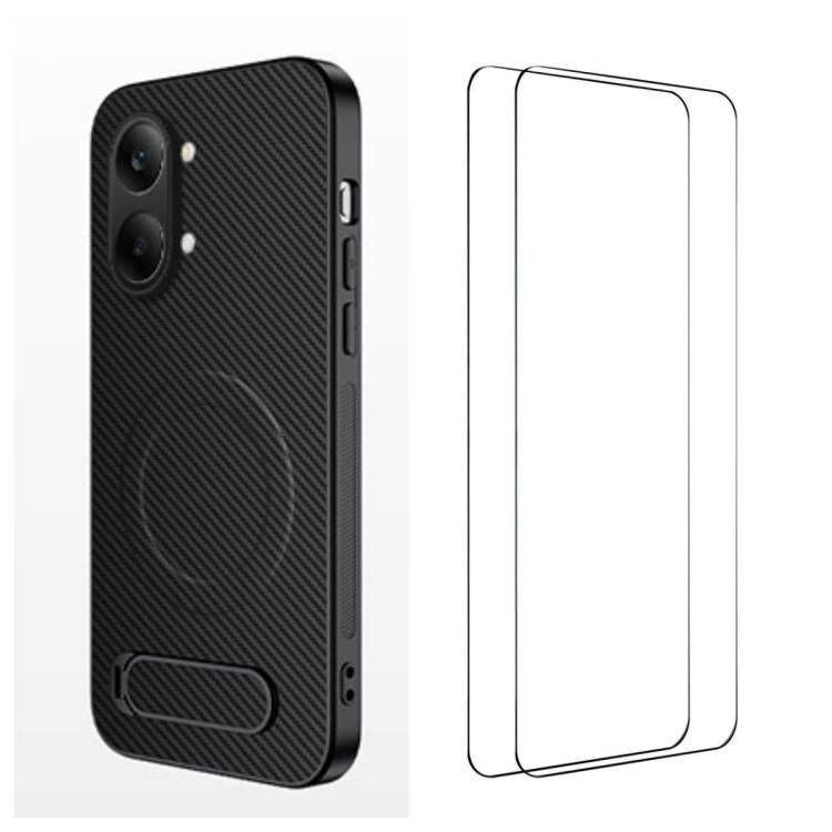 WANLONFENG Kickstand Carbon Fiber Texture Magnetic Phone Case with 2pcs Screen Films, For Redmi A7 Pro 171mm / Poco C85x 5G, For Redmi 15a 5G, For Redmi Turbo 5 Max / Poco X8 Pro Max 5G, For Redmi Turbo 5 5G / Poco X8 Pro 5G                            ...
