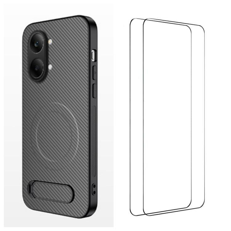 WANLONFENG Kickstand Carbon Fiber Texture Magnetic Phone Case with 2pcs Screen Films, For Redmi A7 Pro 171mm / Poco C85x 5G, For Redmi 15a 5G, For Redmi Turbo 5 Max / Poco X8 Pro Max 5G, For Redmi Turbo 5 5G / Poco X8 Pro 5G                            ...