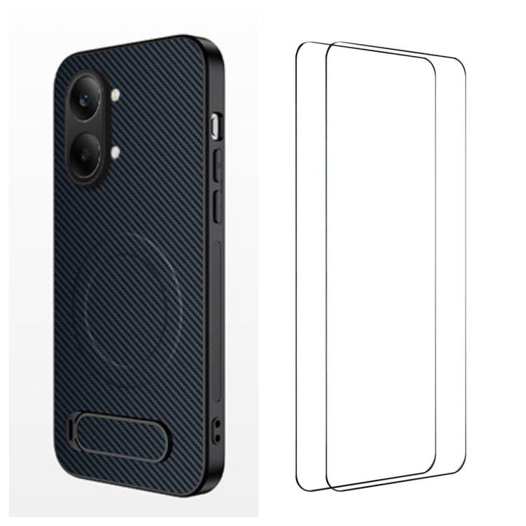 WANLONFENG Kickstand Carbon Fiber Texture Magnetic Phone Case with 2pcs Screen Films, For Redmi A7 Pro 171mm / Poco C85x 5G, For Redmi 15a 5G, For Redmi Turbo 5 Max / Poco X8 Pro Max 5G, For Redmi Turbo 5 5G / Poco X8 Pro 5G                            ...