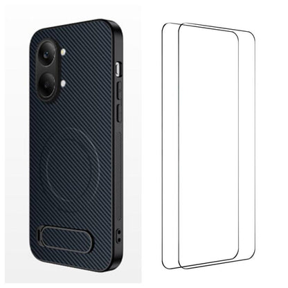 WANLONFENG Kickstand Carbon Fiber Texture Magnetic Phone Case with 2pcs Screen Films, For Redmi A7 Pro 171mm / Poco C85x 5G, For Redmi 15a 5G, For Redmi Turbo 5 Max / Poco X8 Pro Max 5G, For Redmi Turbo 5 5G / Poco X8 Pro 5G                            ...