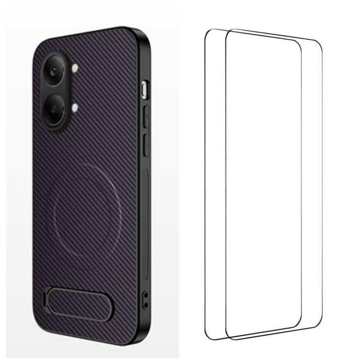 WANLONFENG Kickstand Carbon Fiber Texture Magnetic Phone Case with 2pcs Screen Films, For Redmi A7 Pro 171mm / Poco C85x 5G, For Redmi 15a 5G, For Redmi Turbo 5 Max / Poco X8 Pro Max 5G, For Redmi Turbo 5 5G / Poco X8 Pro 5G                            ...
