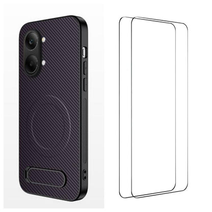 WANLONFENG Kickstand Carbon Fiber Texture Magnetic Phone Case with 2pcs Screen Films, For Redmi A7 Pro 171mm / Poco C85x 5G, For Redmi 15a 5G, For Redmi Turbo 5 Max / Poco X8 Pro Max 5G, For Redmi Turbo 5 5G / Poco X8 Pro 5G                            ...