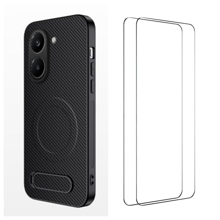 WANLONFENG Kickstand Carbon Fiber Texture Magnetic Phone Case with 2pcs Screen Films, For Redmi A7 Pro 171mm / Poco C85x 5G, For Redmi 15a 5G, For Redmi Turbo 5 Max / Poco X8 Pro Max 5G, For Redmi Turbo 5 5G / Poco X8 Pro 5G                            ...