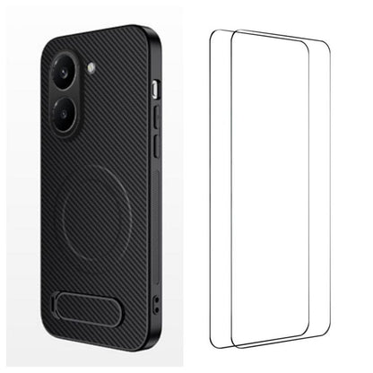 WANLONFENG Kickstand Carbon Fiber Texture Magnetic Phone Case with 2pcs Screen Films, For Redmi A7 Pro 171mm / Poco C85x 5G, For Redmi 15a 5G, For Redmi Turbo 5 Max / Poco X8 Pro Max 5G, For Redmi Turbo 5 5G / Poco X8 Pro 5G                            ...