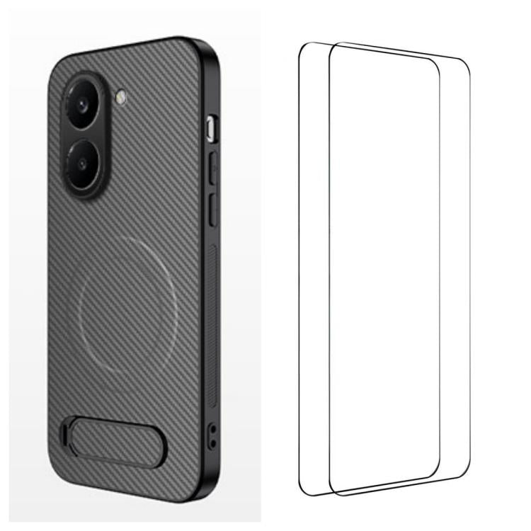 WANLONFENG Kickstand Carbon Fiber Texture Magnetic Phone Case with 2pcs Screen Films, For Redmi A7 Pro 171mm / Poco C85x 5G, For Redmi 15a 5G, For Redmi Turbo 5 Max / Poco X8 Pro Max 5G, For Redmi Turbo 5 5G / Poco X8 Pro 5G                            ...