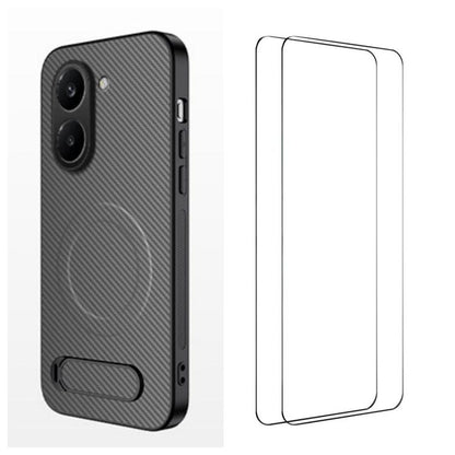 WANLONFENG Kickstand Carbon Fiber Texture Magnetic Phone Case with 2pcs Screen Films, For Redmi A7 Pro 171mm / Poco C85x 5G, For Redmi 15a 5G, For Redmi Turbo 5 Max / Poco X8 Pro Max 5G, For Redmi Turbo 5 5G / Poco X8 Pro 5G                            ...