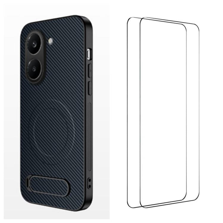 WANLONFENG Kickstand Carbon Fiber Texture Magnetic Phone Case with 2pcs Screen Films, For Redmi A7 Pro 171mm / Poco C85x 5G, For Redmi 15a 5G, For Redmi Turbo 5 Max / Poco X8 Pro Max 5G, For Redmi Turbo 5 5G / Poco X8 Pro 5G                            ...