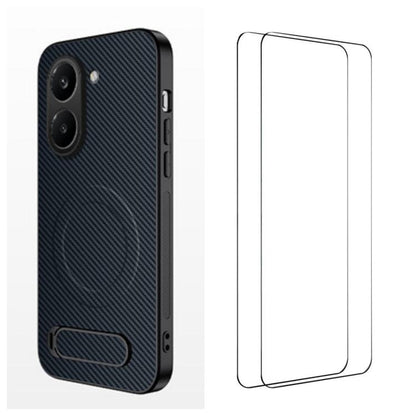 WANLONFENG Kickstand Carbon Fiber Texture Magnetic Phone Case with 2pcs Screen Films, For Redmi A7 Pro 171mm / Poco C85x 5G, For Redmi 15a 5G, For Redmi Turbo 5 Max / Poco X8 Pro Max 5G, For Redmi Turbo 5 5G / Poco X8 Pro 5G                            ...