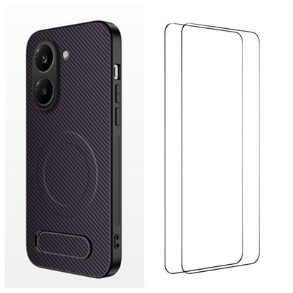 WANLONFENG Kickstand Carbon Fiber Texture Magnetic Phone Case with 2pcs Screen Films, For Redmi A7 Pro 171mm / Poco C85x 5G, For Redmi 15a 5G, For Redmi Turbo 5 Max / Poco X8 Pro Max 5G, For Redmi Turbo 5 5G / Poco X8 Pro 5G                            ...
