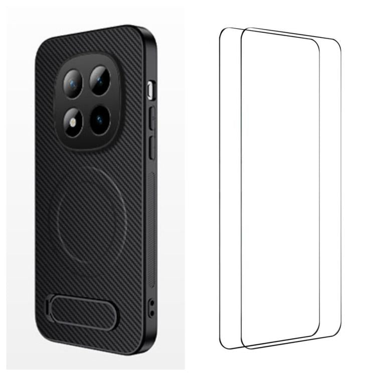 WANLONFENG Kickstand Carbon Fiber Texture Magnetic Phone Case with 2pcs Screen Films, For Redmi A7 Pro 171mm / Poco C85x 5G, For Redmi 15a 5G, For Redmi Turbo 5 Max / Poco X8 Pro Max 5G, For Redmi Turbo 5 5G / Poco X8 Pro 5G                            ...