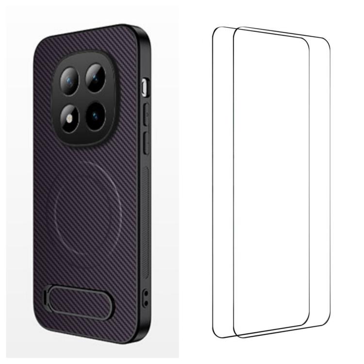 WANLONFENG Kickstand Carbon Fiber Texture Magnetic Phone Case with 2pcs Screen Films, For Redmi A7 Pro 171mm / Poco C85x 5G, For Redmi 15a 5G, For Redmi Turbo 5 Max / Poco X8 Pro Max 5G, For Redmi Turbo 5 5G / Poco X8 Pro 5G                            ...