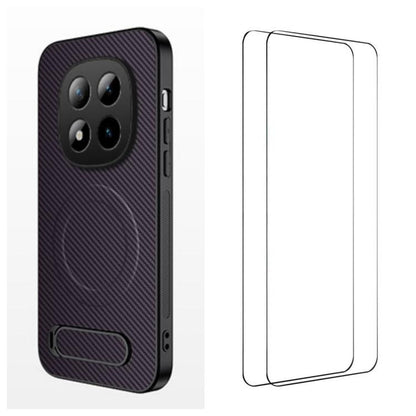 WANLONFENG Kickstand Carbon Fiber Texture Magnetic Phone Case with 2pcs Screen Films, For Redmi A7 Pro 171mm / Poco C85x 5G, For Redmi 15a 5G, For Redmi Turbo 5 Max / Poco X8 Pro Max 5G, For Redmi Turbo 5 5G / Poco X8 Pro 5G                            ...