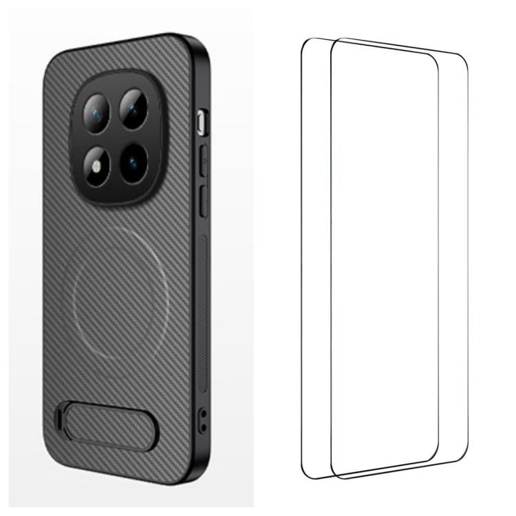 WANLONFENG Kickstand Carbon Fiber Texture Magnetic Phone Case with 2pcs Screen Films, For Redmi A7 Pro 171mm / Poco C85x 5G, For Redmi 15a 5G, For Redmi Turbo 5 Max / Poco X8 Pro Max 5G, For Redmi Turbo 5 5G / Poco X8 Pro 5G                            ...