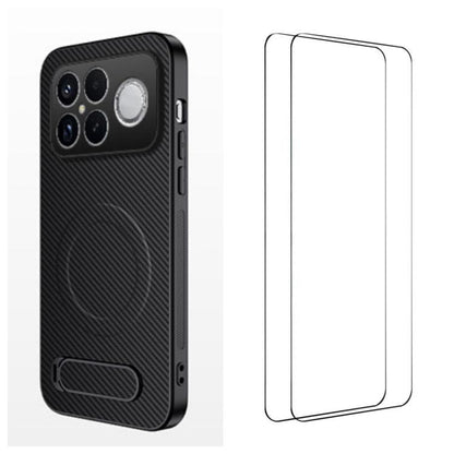 WANLONFENG Kickstand Carbon Fiber Texture Magnetic Phone Case with 2pcs Screen Films, For Redmi A7 Pro 171mm / Poco C85x 5G, For Redmi 15a 5G, For Redmi Turbo 5 Max / Poco X8 Pro Max 5G, For Redmi Turbo 5 5G / Poco X8 Pro 5G                            ...