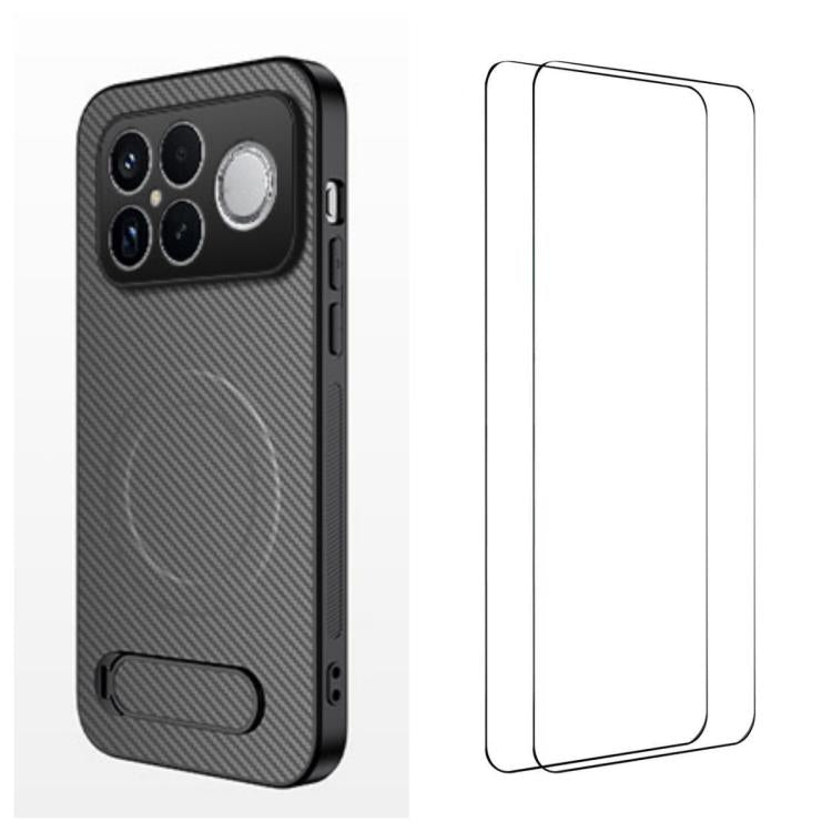 WANLONFENG Kickstand Carbon Fiber Texture Magnetic Phone Case with 2pcs Screen Films, For Redmi A7 Pro 171mm / Poco C85x 5G, For Redmi 15a 5G, For Redmi Turbo 5 Max / Poco X8 Pro Max 5G, For Redmi Turbo 5 5G / Poco X8 Pro 5G                            ...