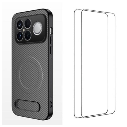 WANLONFENG Kickstand Carbon Fiber Texture Magnetic Phone Case with 2pcs Screen Films, For Redmi A7 Pro 171mm / Poco C85x 5G, For Redmi 15a 5G, For Redmi Turbo 5 Max / Poco X8 Pro Max 5G, For Redmi Turbo 5 5G / Poco X8 Pro 5G                            ...