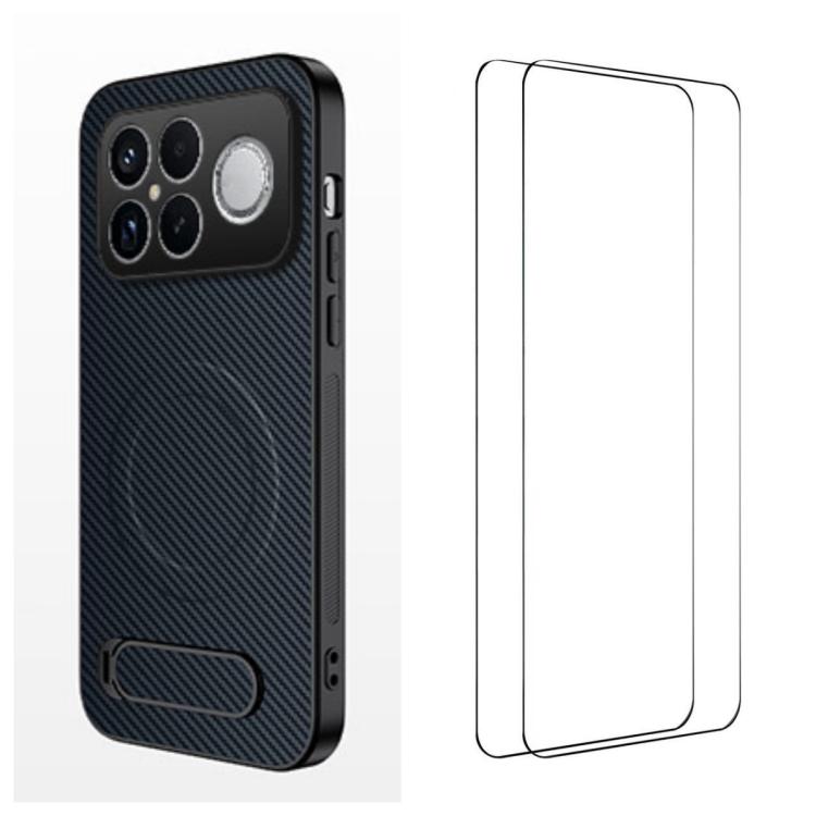 WANLONFENG Kickstand Carbon Fiber Texture Magnetic Phone Case with 2pcs Screen Films, For Redmi A7 Pro 171mm / Poco C85x 5G, For Redmi 15a 5G, For Redmi Turbo 5 Max / Poco X8 Pro Max 5G, For Redmi Turbo 5 5G / Poco X8 Pro 5G                            ...