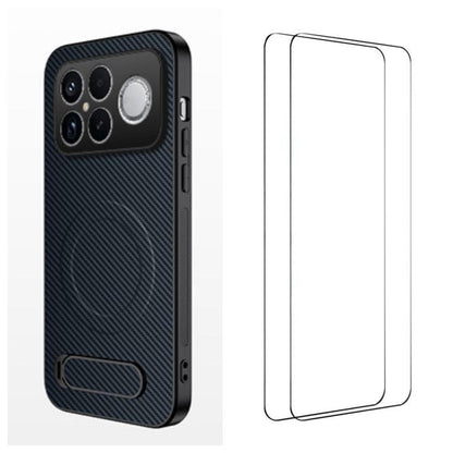 WANLONFENG Kickstand Carbon Fiber Texture Magnetic Phone Case with 2pcs Screen Films, For Redmi A7 Pro 171mm / Poco C85x 5G, For Redmi 15a 5G, For Redmi Turbo 5 Max / Poco X8 Pro Max 5G, For Redmi Turbo 5 5G / Poco X8 Pro 5G                            ...