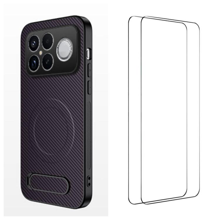 WANLONFENG Kickstand Carbon Fiber Texture Magnetic Phone Case with 2pcs Screen Films, For Redmi A7 Pro 171mm / Poco C85x 5G, For Redmi 15a 5G, For Redmi Turbo 5 Max / Poco X8 Pro Max 5G, For Redmi Turbo 5 5G / Poco X8 Pro 5G                            ...
