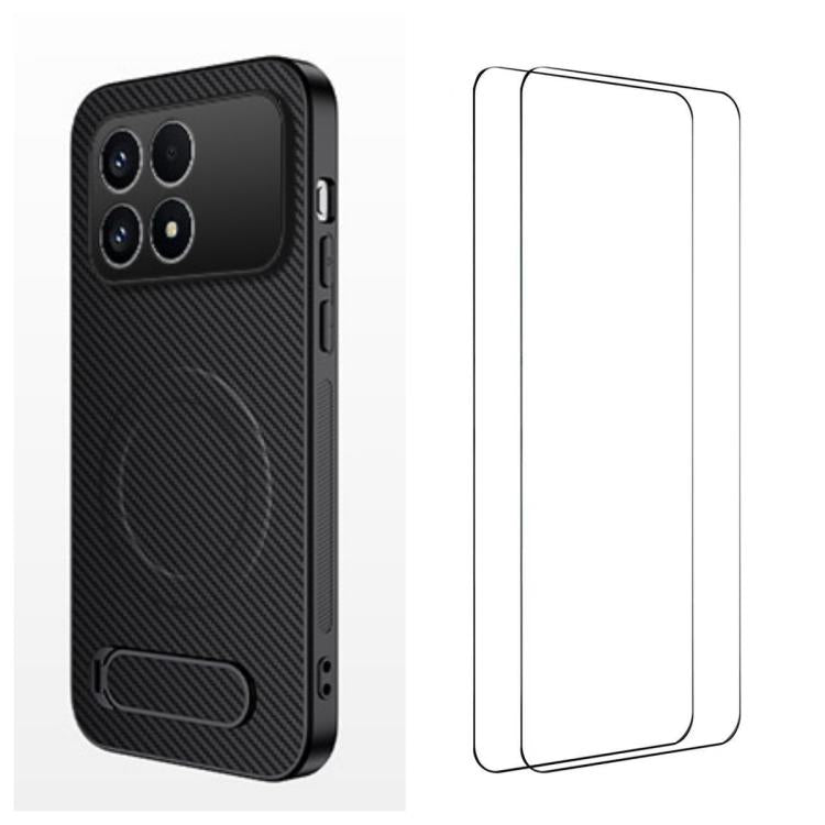 WANLONFENG Kickstand Carbon Fiber Texture Magnetic Phone Case with 2pcs Screen Films, For Redmi A7 Pro 171mm / Poco C85x 5G, For Redmi 15a 5G, For Redmi Turbo 5 Max / Poco X8 Pro Max 5G, For Redmi Turbo 5 5G / Poco X8 Pro 5G                            ...