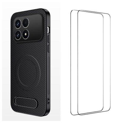 WANLONFENG Kickstand Carbon Fiber Texture Magnetic Phone Case with 2pcs Screen Films, For Redmi A7 Pro 171mm / Poco C85x 5G, For Redmi 15a 5G, For Redmi Turbo 5 Max / Poco X8 Pro Max 5G, For Redmi Turbo 5 5G / Poco X8 Pro 5G                            ...