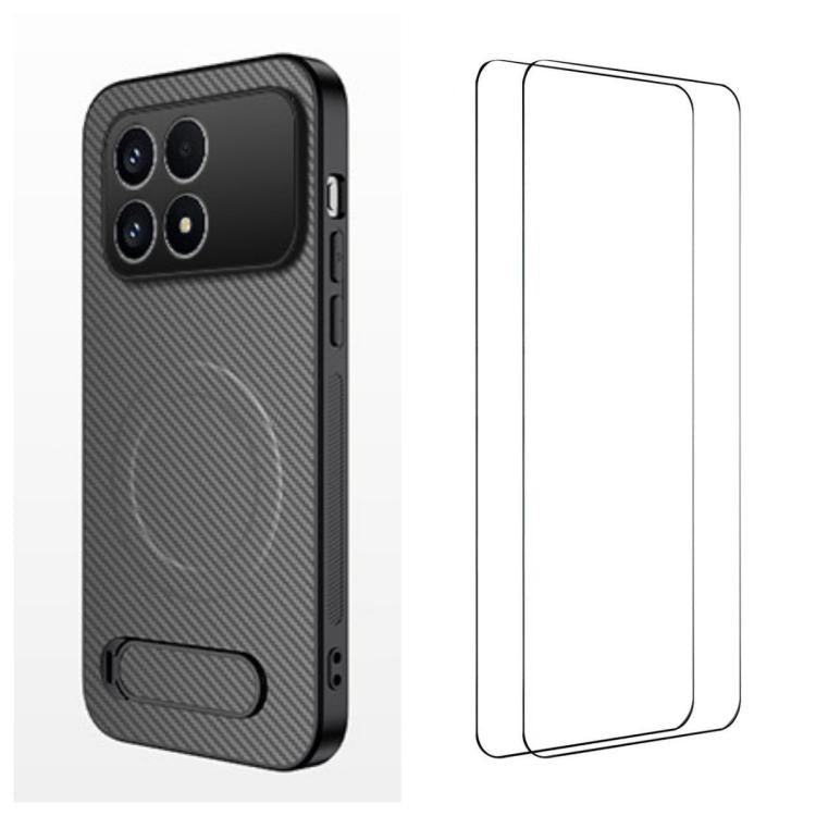 WANLONFENG Kickstand Carbon Fiber Texture Magnetic Phone Case with 2pcs Screen Films, For Redmi A7 Pro 171mm / Poco C85x 5G, For Redmi 15a 5G, For Redmi Turbo 5 Max / Poco X8 Pro Max 5G, For Redmi Turbo 5 5G / Poco X8 Pro 5G                            ...