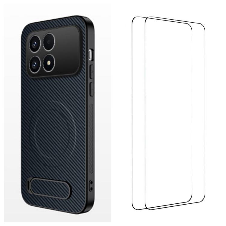 WANLONFENG Kickstand Carbon Fiber Texture Magnetic Phone Case with 2pcs Screen Films, For Redmi A7 Pro 171mm / Poco C85x 5G, For Redmi 15a 5G, For Redmi Turbo 5 Max / Poco X8 Pro Max 5G, For Redmi Turbo 5 5G / Poco X8 Pro 5G                            ...