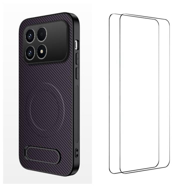 WANLONFENG Kickstand Carbon Fiber Texture Magnetic Phone Case with 2pcs Screen Films, For Redmi A7 Pro 171mm / Poco C85x 5G, For Redmi 15a 5G, For Redmi Turbo 5 Max / Poco X8 Pro Max 5G, For Redmi Turbo 5 5G / Poco X8 Pro 5G                            ...