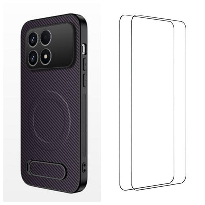 WANLONFENG Kickstand Carbon Fiber Texture Magnetic Phone Case with 2pcs Screen Films, For Redmi A7 Pro 171mm / Poco C85x 5G, For Redmi 15a 5G, For Redmi Turbo 5 Max / Poco X8 Pro Max 5G, For Redmi Turbo 5 5G / Poco X8 Pro 5G                            ...