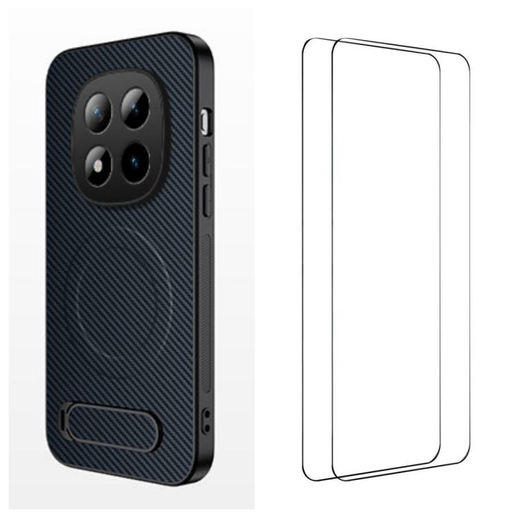 WANLONFENG Kickstand Carbon Fiber Texture Magnetic Phone Case with 2pcs Screen Films, For Redmi A7 Pro 171mm / Poco C85x 5G, For Redmi 15a 5G, For Redmi Turbo 5 Max / Poco X8 Pro Max 5G, For Redmi Turbo 5 5G / Poco X8 Pro 5G                            ...