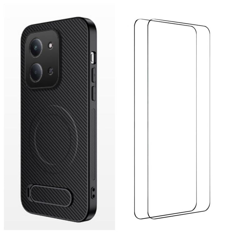 WANLONFENG Kickstand Carbon Fiber Texture Magnetic Phone Case with 2pcs Screen Films, For Redmi A7 Pro 171mm / Poco C85x 5G, For Redmi 15a 5G, For Redmi Turbo 5 Max / Poco X8 Pro Max 5G, For Redmi Turbo 5 5G / Poco X8 Pro 5G                            ...