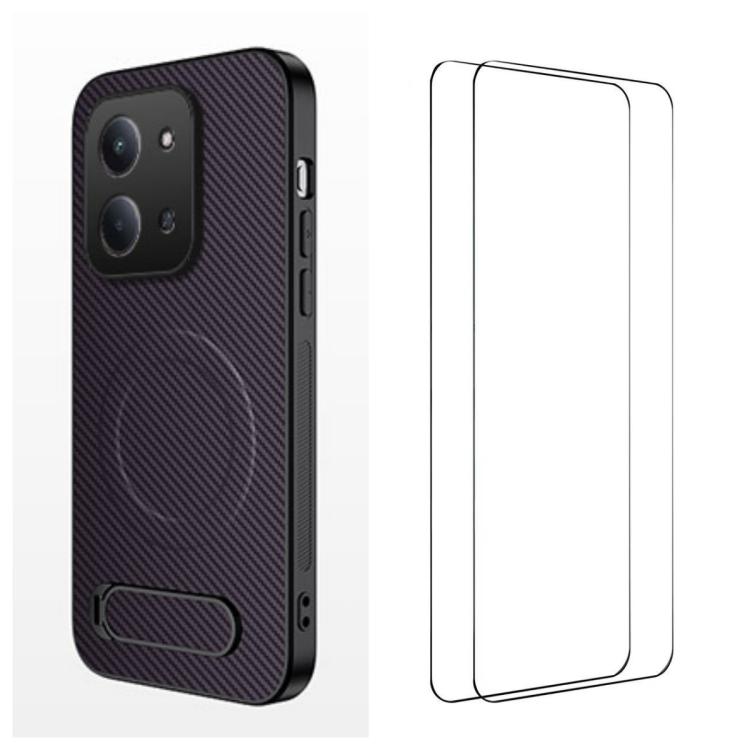 WANLONFENG Kickstand Carbon Fiber Texture Magnetic Phone Case with 2pcs Screen Films, For Redmi A7 Pro 171mm / Poco C85x 5G, For Redmi 15a 5G, For Redmi Turbo 5 Max / Poco X8 Pro Max 5G, For Redmi Turbo 5 5G / Poco X8 Pro 5G                            ...