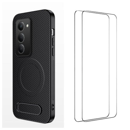 WANLONFENG Kickstand Carbon Fiber Texture Magnetic Phone Case with 2pcs Screen Films, For Redmi A7 Pro 171mm / Poco C85x 5G, For Redmi 15a 5G, For Redmi Turbo 5 Max / Poco X8 Pro Max 5G, For Redmi Turbo 5 5G / Poco X8 Pro 5G                            ...