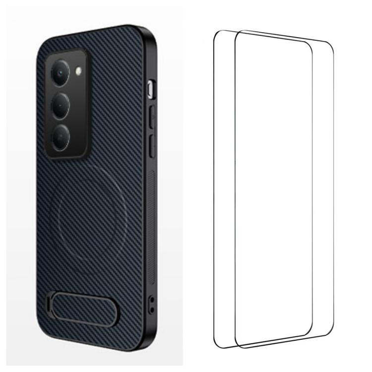 WANLONFENG Kickstand Carbon Fiber Texture Magnetic Phone Case with 2pcs Screen Films, For Redmi A7 Pro 171mm / Poco C85x 5G, For Redmi 15a 5G, For Redmi Turbo 5 Max / Poco X8 Pro Max 5G, For Redmi Turbo 5 5G / Poco X8 Pro 5G                            ...