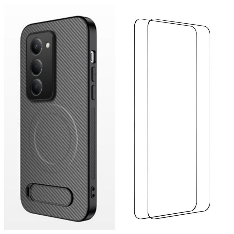 WANLONFENG Kickstand Carbon Fiber Texture Magnetic Phone Case with 2pcs Screen Films, For Redmi A7 Pro 171mm / Poco C85x 5G, For Redmi 15a 5G, For Redmi Turbo 5 Max / Poco X8 Pro Max 5G, For Redmi Turbo 5 5G / Poco X8 Pro 5G                            ...