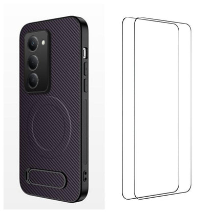 WANLONFENG Kickstand Carbon Fiber Texture Magnetic Phone Case with 2pcs Screen Films, For Redmi A7 Pro 171mm / Poco C85x 5G, For Redmi 15a 5G, For Redmi Turbo 5 Max / Poco X8 Pro Max 5G, For Redmi Turbo 5 5G / Poco X8 Pro 5G                            ...