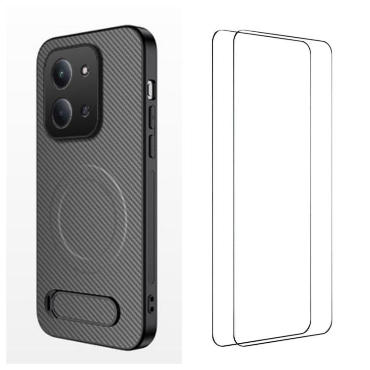 WANLONFENG Kickstand Carbon Fiber Texture Magnetic Phone Case with 2pcs Screen Films, For Redmi A7 Pro 171mm / Poco C85x 5G, For Redmi 15a 5G, For Redmi Turbo 5 Max / Poco X8 Pro Max 5G, For Redmi Turbo 5 5G / Poco X8 Pro 5G                            ...