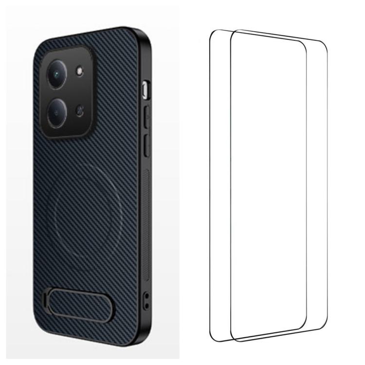 WANLONFENG Kickstand Carbon Fiber Texture Magnetic Phone Case with 2pcs Screen Films, For Redmi A7 Pro 171mm / Poco C85x 5G, For Redmi 15a 5G, For Redmi Turbo 5 Max / Poco X8 Pro Max 5G, For Redmi Turbo 5 5G / Poco X8 Pro 5G                            ...