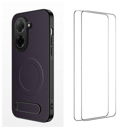 WANLONFENG Kickstand Carbon Fiber Texture Magnetic Phone Case with 2pcs Screen Films, For Redmi A7 Pro 171mm / Poco C85x 5G, For Redmi 15a 5G, For Redmi Turbo 5 Max / Poco X8 Pro Max 5G, For Redmi Turbo 5 5G / Poco X8 Pro 5G                            ...
