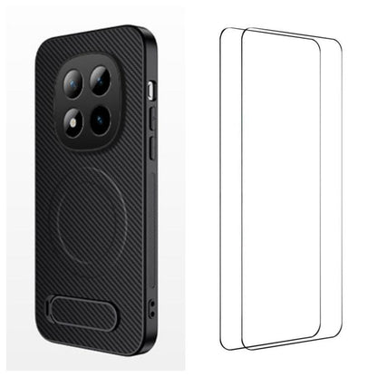 WANLONFENG Kickstand Carbon Fiber Texture Magnetic Phone Case with 2pcs Screen Films, For Redmi A7 Pro 171mm / Poco C85x 5G, For Redmi 15a 5G, For Redmi Turbo 5 Max / Poco X8 Pro Max 5G, For Redmi Turbo 5 5G / Poco X8 Pro 5G                            ...