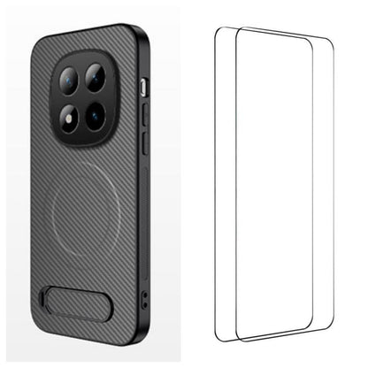 WANLONFENG Kickstand Carbon Fiber Texture Magnetic Phone Case with 2pcs Screen Films, For Redmi A7 Pro 171mm / Poco C85x 5G, For Redmi 15a 5G, For Redmi Turbo 5 Max / Poco X8 Pro Max 5G, For Redmi Turbo 5 5G / Poco X8 Pro 5G                            ...